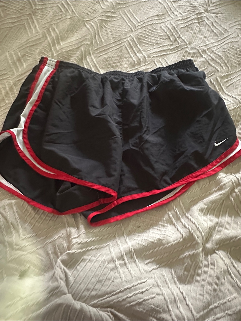 Nike Women’s Black Athletic Shorts with Red and White Trim